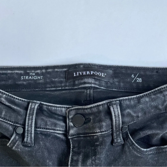 Liverpool The Straight Jeans 6/28 Black Acid Wash Raw Hem Grunge Streetwear - Picture 3 of 14